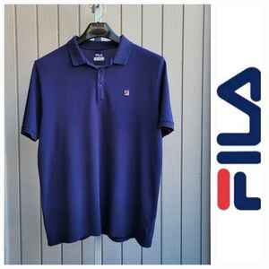 FILA | Pima Cotton Stretch Men's Short Sleeve Polo Large Navy Blue Embroidered